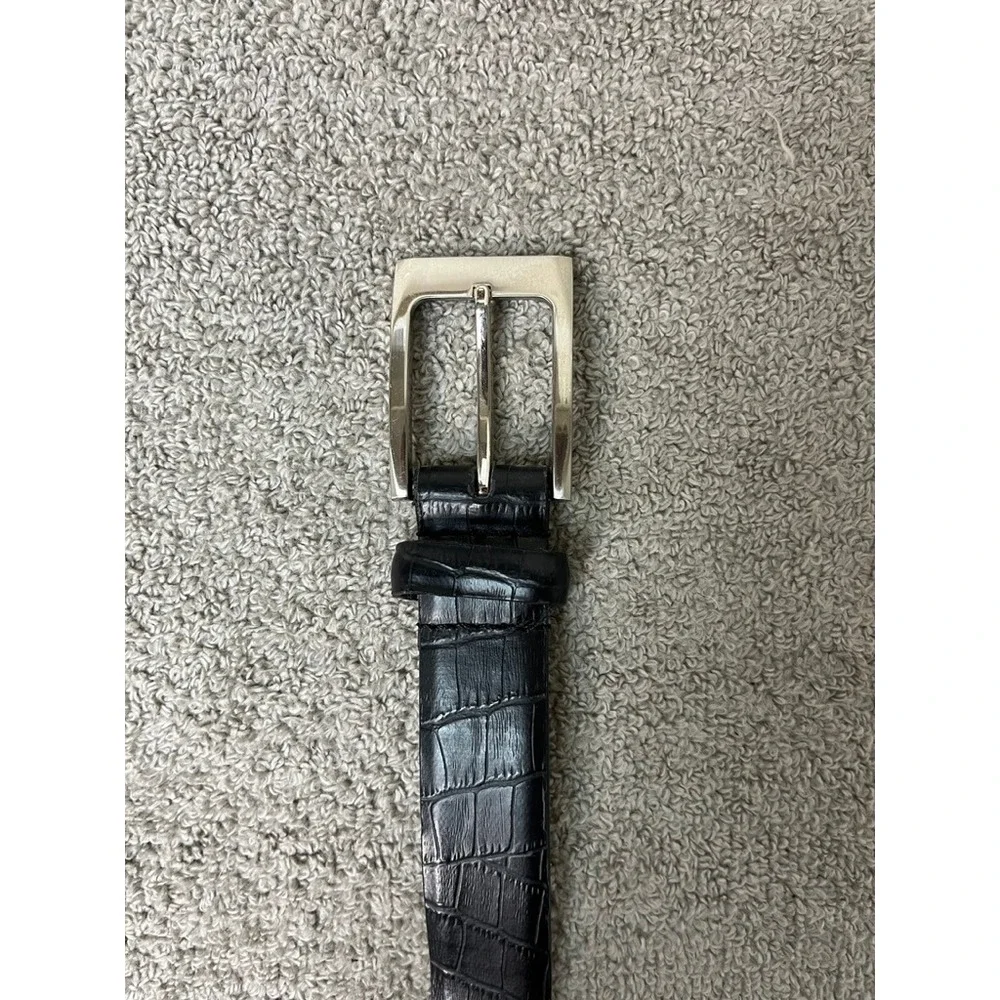 Mens Black Crocodile Embossed Genuine Leather Belt Silver Buckle Size 36 A3012